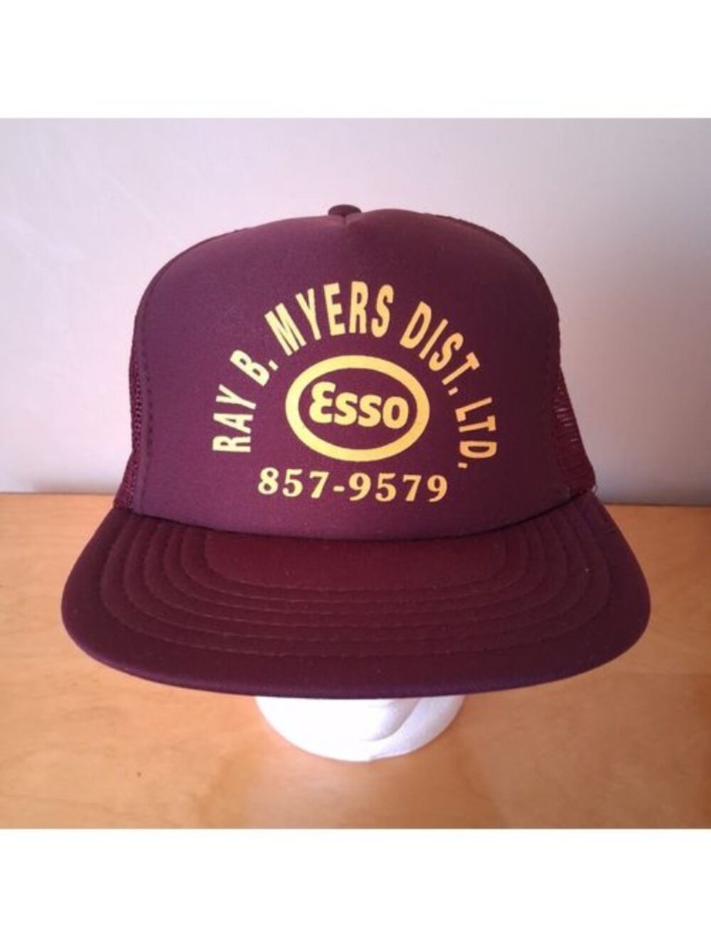VTG 1990s Athletic Headwear Ray B. Myers Dist. LTD. Esso Maroon Trucker Hat